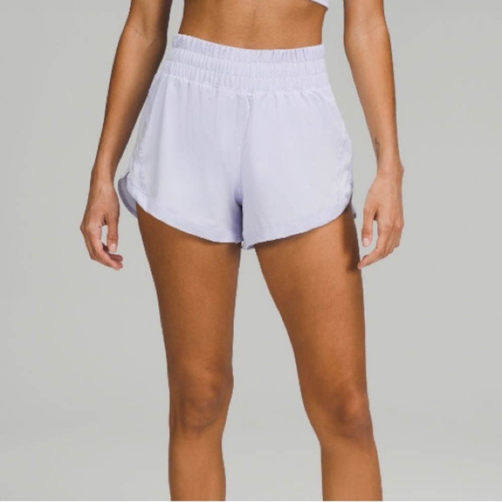 lululemon track that high rise short 3 inch inseam periwinkle color